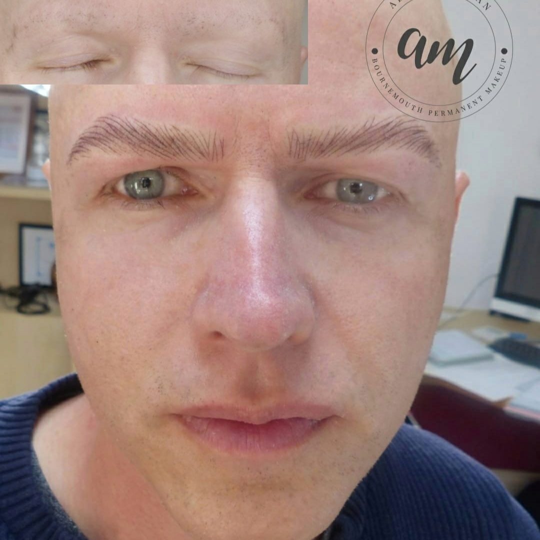 Male Brows - Hairstroke Brow on client with Alopecia