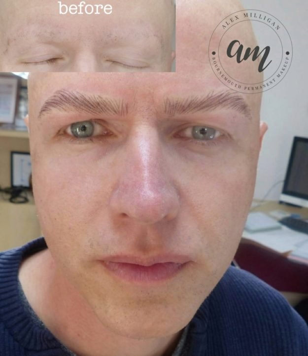 Male Brows - Hairstroke Brow on client with Alopecia