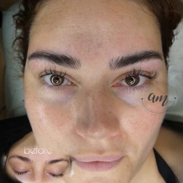 Before & after combination brows by Alex Milligan